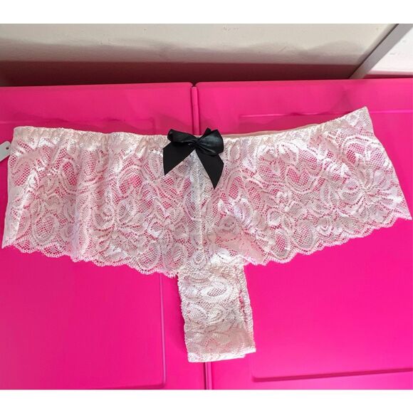 Dreamgirl Stretch Lace Overlap Satin Bow Panty 7177 Medium Light Pink Nwt - Picture 4 of 4